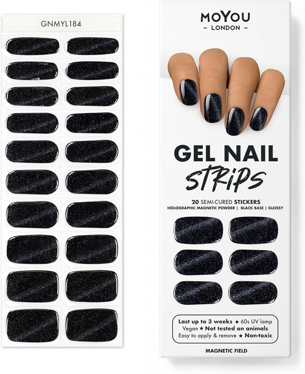 MOYOU LONDON Semi Cured Gel Nail Strips - 20 Pcs Glittery UV Gel Nail Wraps for Easy Salon-Quality Manicure