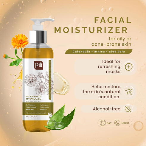 Pili Natural Hydrogel | Face and Body Skin Soothing Gel with Arnica, Calendula, Aloe Vera | 8.8 oz