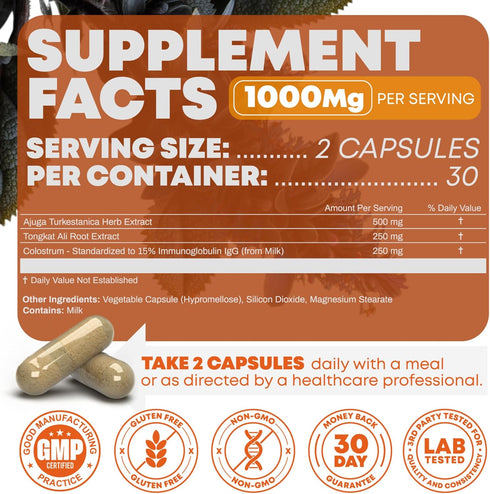 Turkesterone & Tongkat Ali 1000mg Supplement - 500mg Ajuga Turkestanica Per Serving for Increased Stamina, Lean Muscle