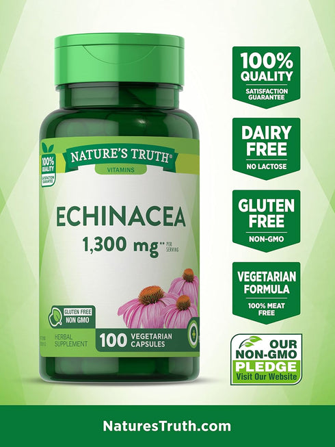 Echinacea Extract Capsules | 1300mg | 100 Count | Non-GMO & Gluten Free by Nature's Truth