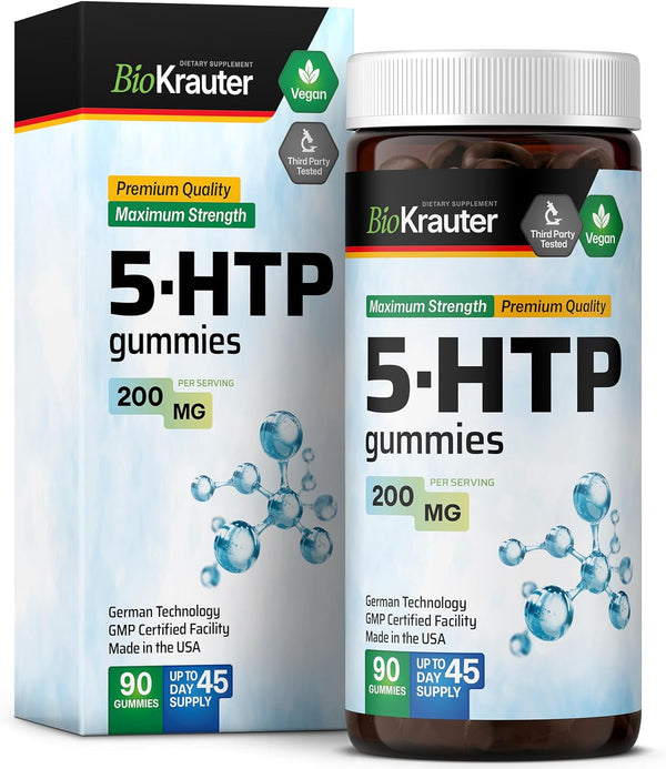5 HTP Supplement Gummies, 5-HTP 200mg Relaxation Support, 90 Vegan Pectin Based Chews