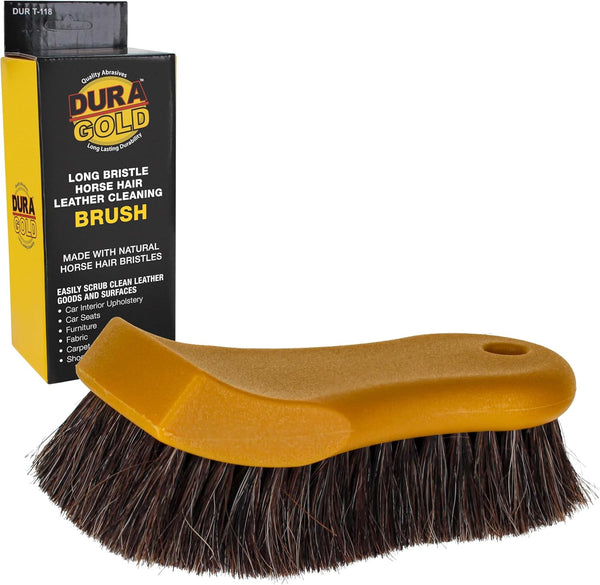 Dura-Gold Long Bristle Horse Hair Leather Cleaning Brush for Car Interior, Upholstery, Fabric, Carpet
