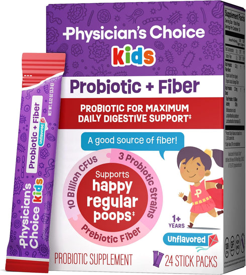 Physician's Choice Kids Probiotic + Prebiotic Fiber - 24 Pack, Supports Digestive Health for Ages 1+