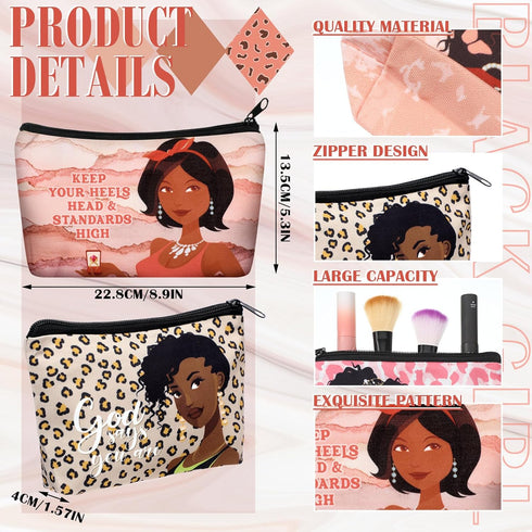 24 Pcs Black Woman Makeup Bag, African American Toiletry Bag, Zipper Cosmetic Pouch, Inspirational Gifts