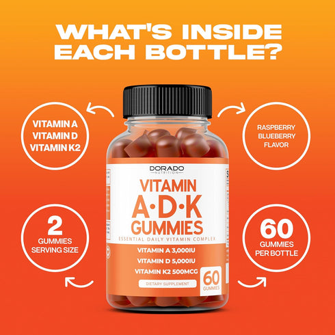 ADK Gummies Vitamin D3 K2 Gummies (60 Sugar Free Gummies) - Vitamin D3 K2 10000iu/5000iu - Vegan, Non-GMO