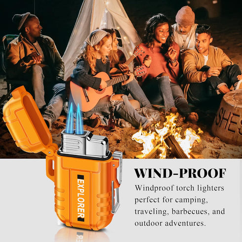 Torch Lighter, Double Jet Flame, Waterproof and Windproof Butane Gas Lighter for Survival, Camping, Hiking, Grill