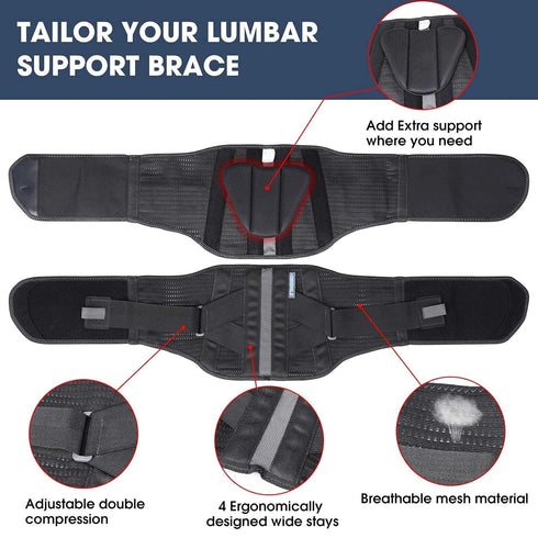 Back Brace for Lower Back Pain - Lumbar Support Belt for Men and Women, Scoliosis Pain Relief Brace, Black, S/M Fit