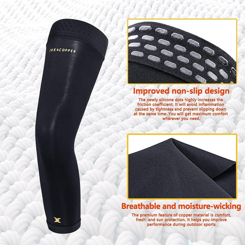 Thx4COPPER Full Leg Compression Sleeves, Anti Slip Knee Stabilizer Brace for Running, Men & Women (Pair)