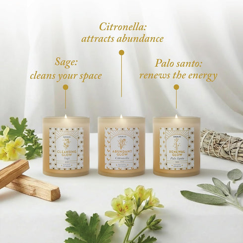 Set 3 Pack Candle - Soy Wax Aromatherapy Scented Candles for Energy Cleansing, Manifestation, Palo Santo, Sage