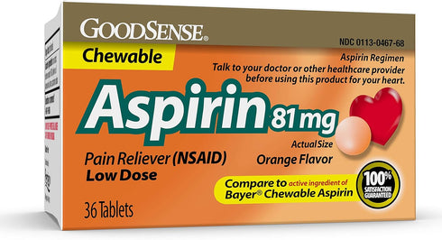 GoodSense Aspirin 81 mg Chewable Tablets - Low Dose Pain Reliever, Orange Flavor