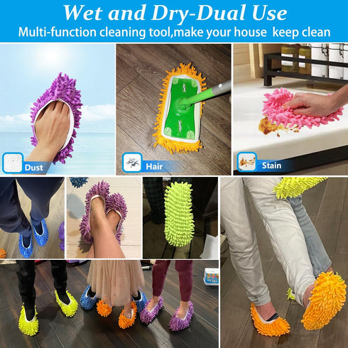6 Pcs Shoes Cover Duster: Reusable Microfiber Dust Mops, Multi-Purpose Floor Cleaning Slippers for Home and Office