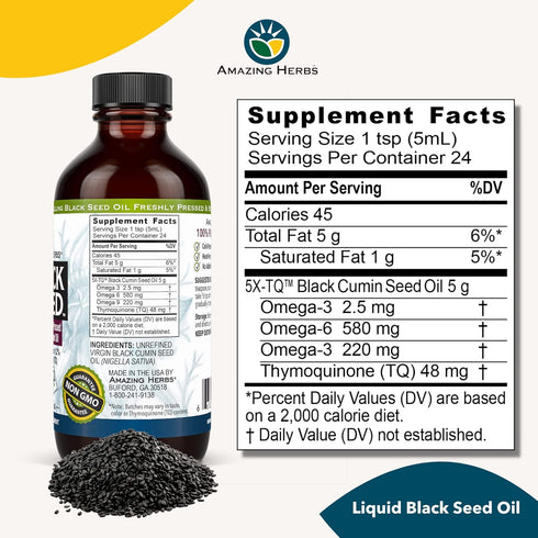 Amazing Herbs Premium Black Seed Oil, Cold Pressed Nigella Sativa, 4 Fl Oz