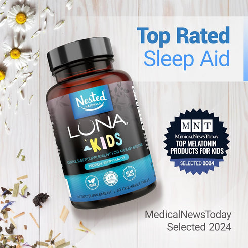 LUNA Kids | #1 Sleep Aid Tablets for Children 4+ and Sensitive Adults | Naturally Sourced Ingredients | 60 x Chewable Pills | Gentle, Herbal Supplement with Chamomile, Melatonin, Valerian & Lemon Balm