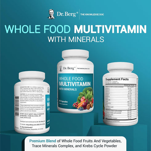 Dr. Berg Whole Food Multivitamin - Daily Multivitamin for Men & Women with Whole Food Fruits & Vegetables, 60 Caps