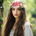 Women Floral Crown Boho Flower Headband, Hair Wreath Floral Halo Headpiece with Ribbon for Wedding Party Photos.