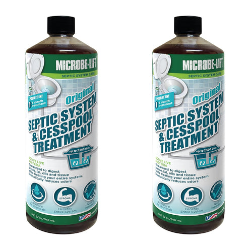 MICROBE-LIFT Septic Tank and Cesspool Treatment Enzymes - 32 Fl Oz (Pack of 2) - 6 Month Supply for Digestion of