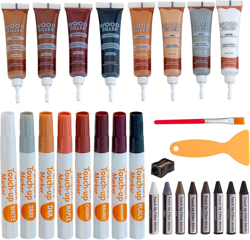Furniture Repair Kit Set of 34, Wood Scratch Repair Markers, Wax Crayons