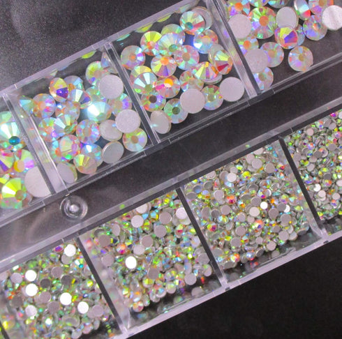 Nails Rhinestones for Crafting, 4000pc Kit A with 6 Sizes SS20 Flatback Rhinestones, Tweezers, and Picking Pen