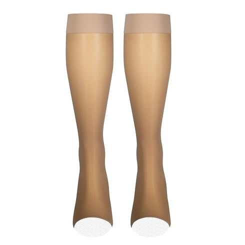 NuVein Sheer Compression Stockings, 15-20 mmHg Support, Knee High, Open Toe, Medium Denier, Beige, Medium