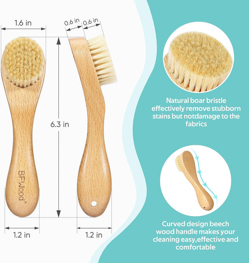 BFWood Laundry Stain Brush, Natural Soft Boar Bristle for Scrubbing Tough Stains on Delicate Fabrics