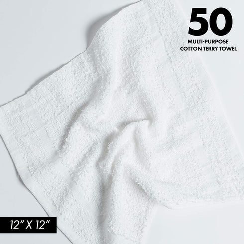 Cotton Terry Towels Cleaning Cloths, 100% Cotton Bar Rags, High Absorbent Terry Towels for Auto Detailing (50 Pack,