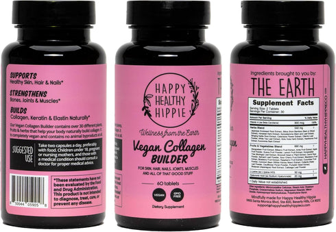 Vegan Collagen Builder with Hyaluronic Acid - Collagen Pills for Skin, Hair, Nails, 60ct