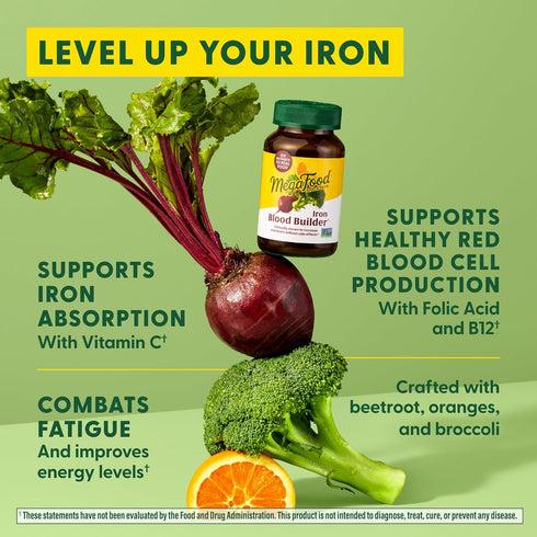 MegaFood Blood Builder - Iron Supplement for Women with Vitamin C, B12, Folic Acid - Vegan, 180 Tabs