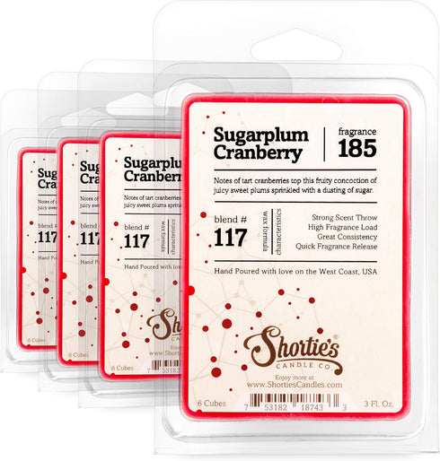 Shortie's Candle Company Sugarplum Cranberry Wax Melts Bulk Pack, Highly Scented 3 Oz. Bars (12 Oz. Total)