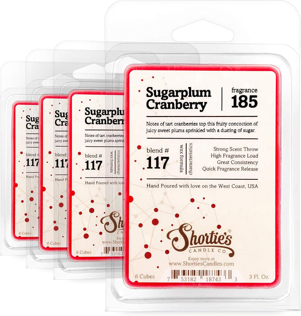 Shortie's Candle Company Sugarplum Cranberry Wax Melts Bulk Pack, Highly Scented 3 Oz. Bars (12 Oz. Total)