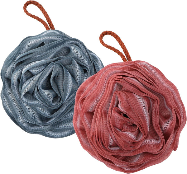 Toplive Shower Loofah Bath Sponge, Dark Green and Wine Red Exfoliating Mesh Pouf