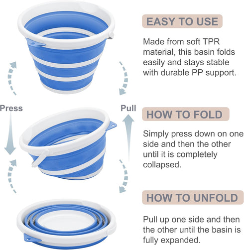 Goderewlid Collapsible Bucket 2.6 Gal/10L, BPA-Free - Portable Foldable Water Pail for Home, Outdoors, Car Wash, Blue