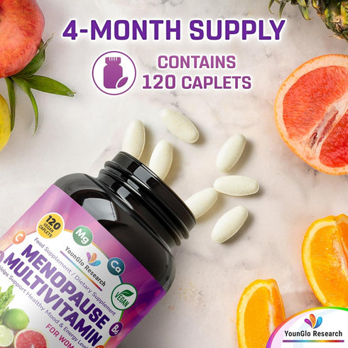 YounGlo Research 120 Menopause Supplement - Vegan Caplets - Menopause & Perimenopause Relief Support - Food and Dietary