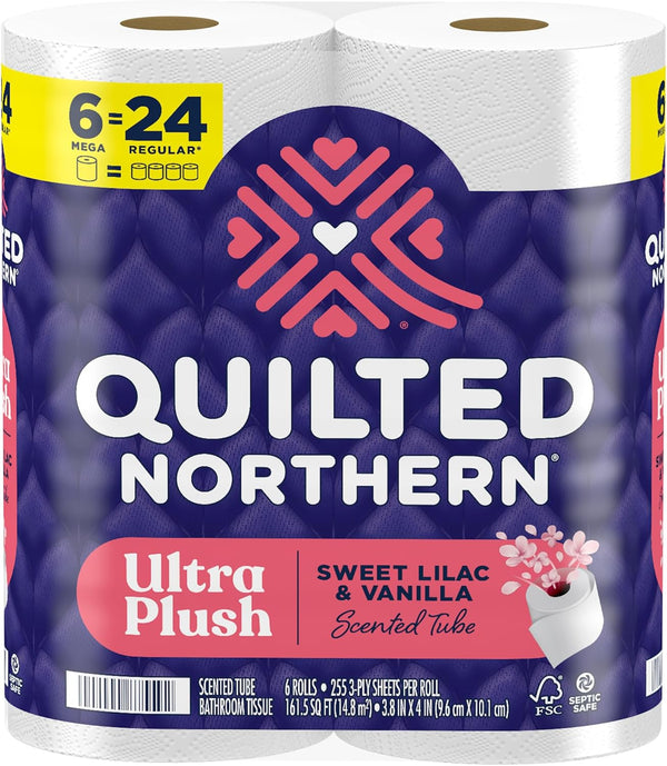 Quilted Northern Ultra Plush Toilet Paper, 6 Mega Rolls = 24 Regular Rolls, 3 Ply Soft Toilet Tissue