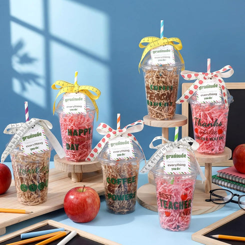 Qinyoung 24 Sets End of Year Teacher Gifts Bulk Coffee Gift Card Holder with Cards Teacher Survival Kit Thank You Gifts