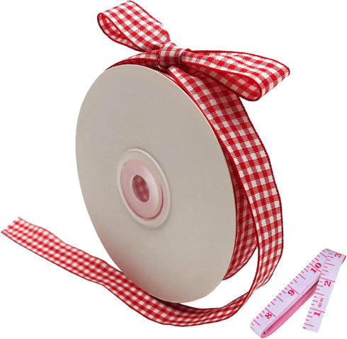 Red and White Gingham Ribbon, 5/8" x 25Yd Roll, Picnic Craft Red Buffalo Ribbon for Hair Accessories and Gift Wrapping