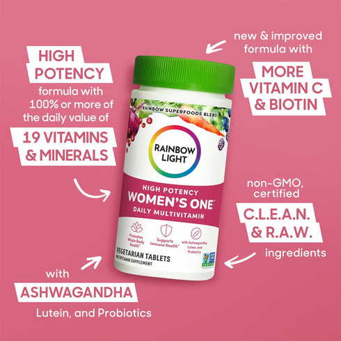 Rainbow Light Womens One High-Potency Daily Multivitamin - Immune Support with Vitamin C, Biotin, 60 Count