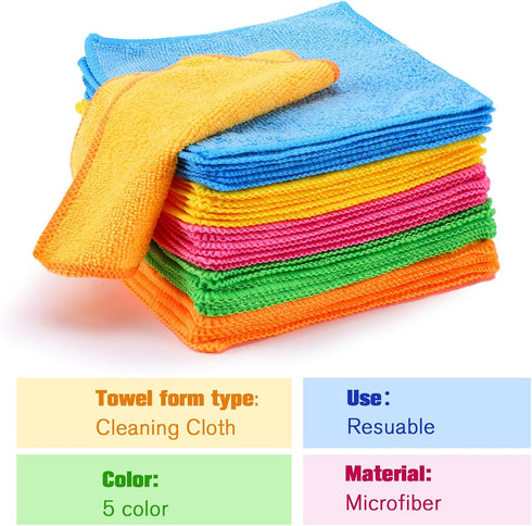 Microfiber Cleaning Cloth, 6"x6" Rags, Reasonable Kitchen Towels, 30 Pcs in Green, Blue, Yellow, Pink, Orange
