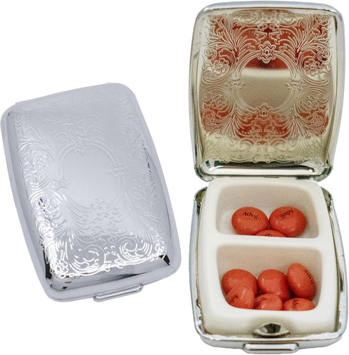 Set of 2 Etched Rectangular Pocket Purse Pill Box & Organizer with Dual Compartments (Victorian)