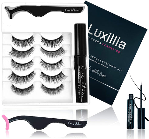 Luxillia Magnetic Eyelashes with Eyeliner 7 Piece Set, Natural Looking Magnetic Lashes Kit, Reusable Fake Eyelash,