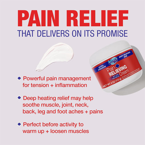 Blue Goo Relieving Cream - Maximum Strength for Back/Neck Pain, Sports-Related Muscle Pain, 4 oz (1 Pack)