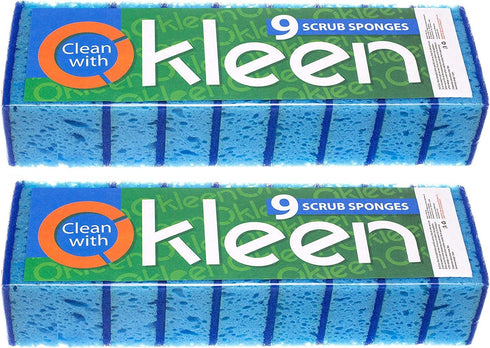 Blue Multi Use Scrub Sponge, 18 Pack, Heavy Duty Non Scratch Fiber, Made in Europe, Odorless