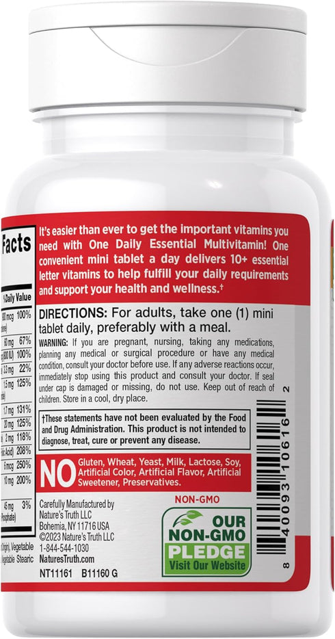 One Daily Multivitamin, 100 Mini Tablets, Non-GMO, Gluten Free Supplement, for Men and Women, by Nature's Truth