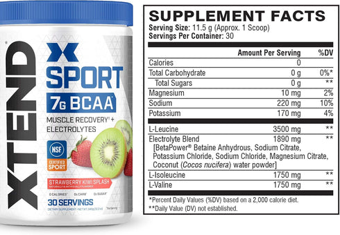 XTEND Sport BCAA Powder - Strawberry Kiwi Splash | 30 Servings Electrolyte Powder for Recovery & Hydration