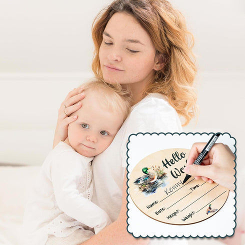 R HORSE Baby Birth Announcement Sign with Marker Pen, Mallard Duck Baby Name Sign with Ink Pad for Hand and Footprints