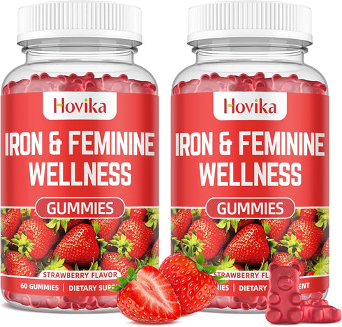 Iron for Women Gummies, 25mg Iron Supplement with Multivitamins, 2 Pack for Iron Deficiency & PMS Support