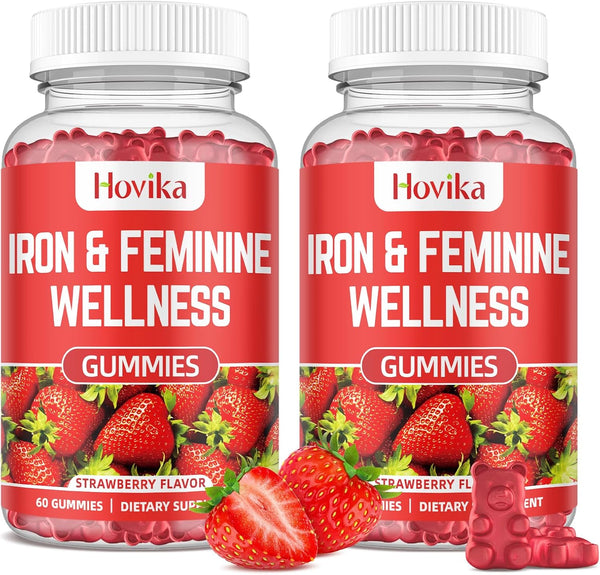Iron for Women Gummies, 25mg Iron Supplement with Multivitamins, 2 Pack for Iron Deficiency & PMS Support