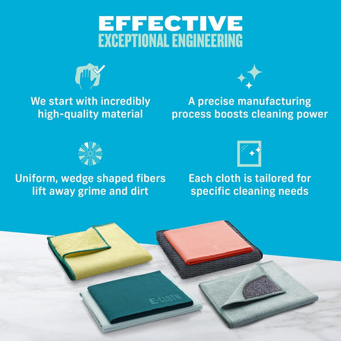 E-Cloth 6-pc Home Cleaning Essentials | Multiple Microfiber Cleaning Cloths for Streak-free Clean Glass, Kitchen, Dust