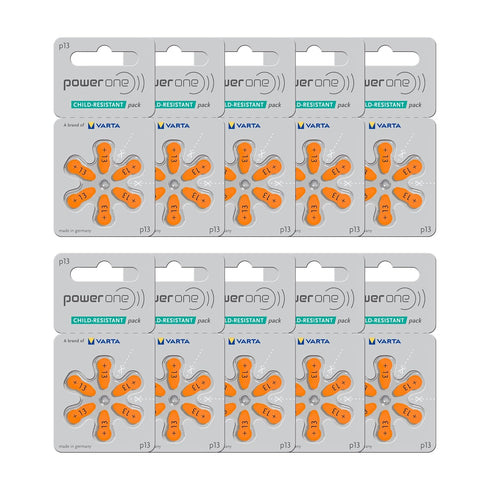 powerone Size 13 Hearing Aid Batteries, Zinc Air P13, Pack of 60