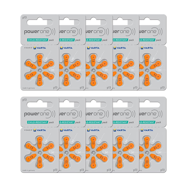 powerone Size 13 Hearing Aid Batteries, Zinc Air P13, Pack of 60