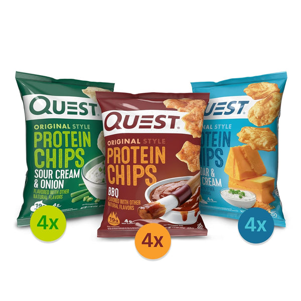 Quest Nutrition Protein Chips Variety Pack - BBQ, Cheddar & Sour Cream, Sour Cream & Onion, 1.1 oz (Pack of 12)